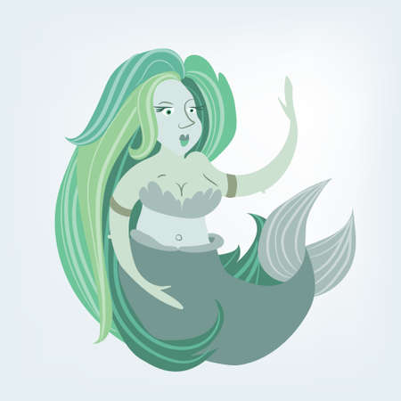 Beautiful mermaid. Flat vector illustrated siren. Hand drawn design on white backgroundのイラスト素材