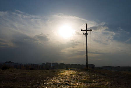 High voltage lines. Electricity pole.の写真素材
