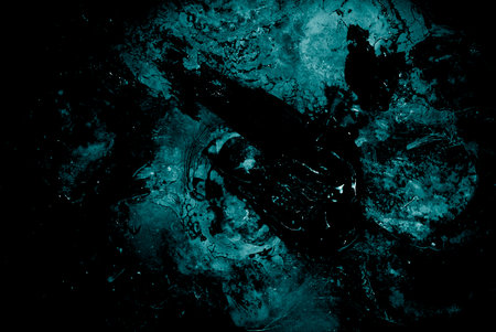 Abstract background in turquoise in a low key. Dark abstract background in black and aqua blue.の写真素材
