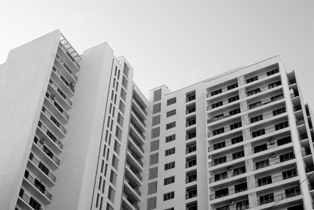 Modern multistory building view from the ground.