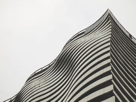 Modern multistory residential block with wavy design