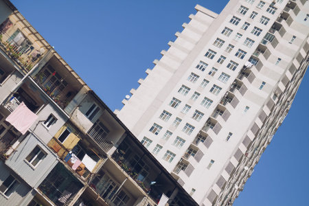 Old and modern buildings together.