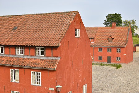 Beautiful red architecture in Kastellet area in Copenhagen.の写真素材