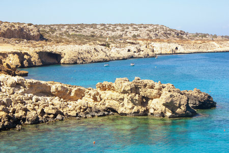 Beautiful natural formations and turquoise sea near the Capo Creco in Cyprus.の写真素材