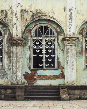 Authentic soviet architecture - Old theatre building with aged exteriorの写真素材