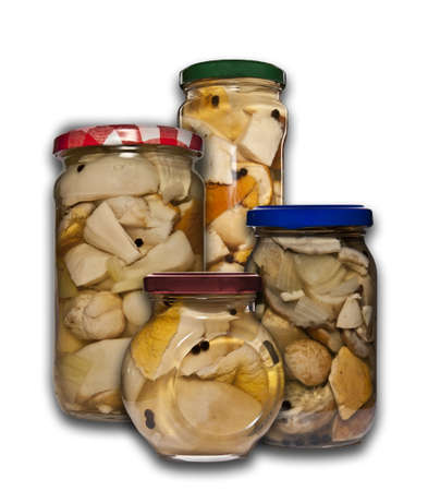 Pickled Mushrooms in a glass jarの写真素材