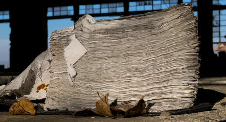 open old book in an abandoned factoryの写真素材