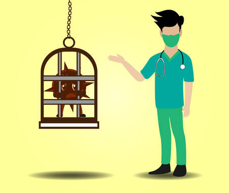 coronavirus, Illustration vector graphic of the virus that was captured by a doctor and kept in the cageのイラスト素材