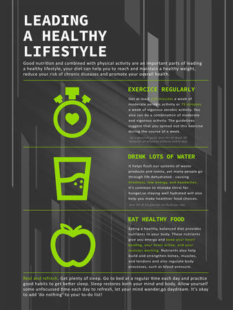 healthy lifestyle poster with black abstract background concept, avoid stress during this crisis, vector illustration.のイラスト素材