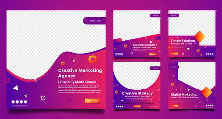 vector illustration of Creative Marketing Agency templates with purple color, use in social media post, brochure, flyer, etcのイラスト素材
