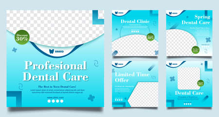 Dentist social media post templates. Medical promotion square web banner. Special offer banner. Sale and discount backgrounds. Vector illustration.のイラスト素材