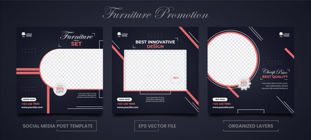 Set of Editable Furniture Promotion Social Media Post templates.のイラスト素材