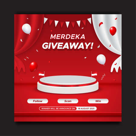 Indonesia's independence day giveaway contest social media post template with podium and balloonsのイラスト素材