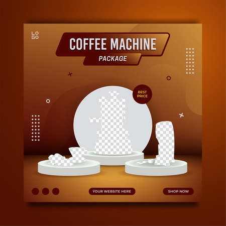 Coffee machine package promotion social media post banner template, sale and discount background, vector illustration.のイラスト素材