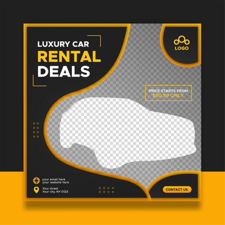 Modern car rental square banner for social media postのイラスト素材