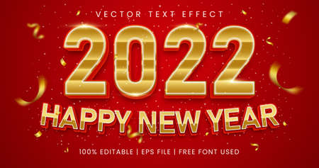 Happy new year text, red and gold editable text effectのイラスト素材