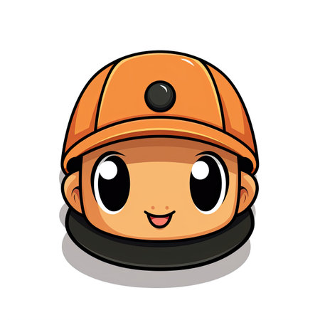 Cute Cartoon Worker Character in a Safety Helmetの素材