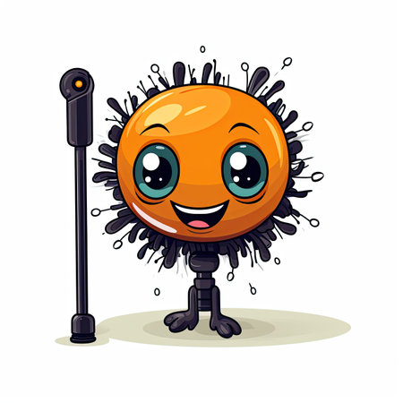 Cute orange cartoon ball with a baseball bat.の素材