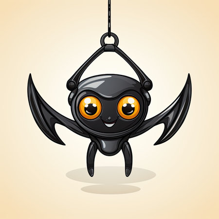 Cute cartoon monster hanging on a hook. Halloween vector illustration.の素材