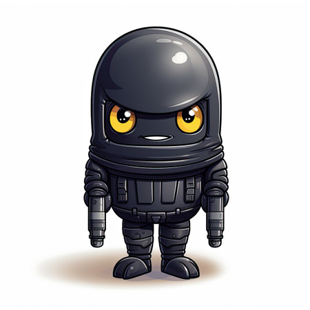 Cute cartoon robot with big eyes. Vector illustration isolated on white background.の素材