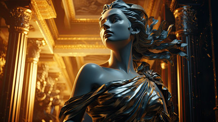 Statue of a beautiful woman in the interior of the building.の素材