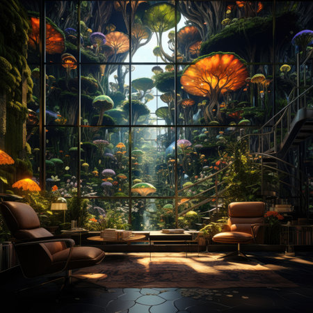 a fantasy garden with a view of the windowの素材