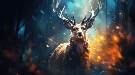 Deer with big antlers in the forest.の素材