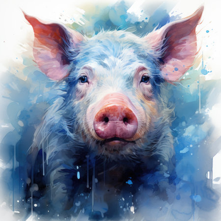 a pig in a watercolor style. Pig portrait.の素材