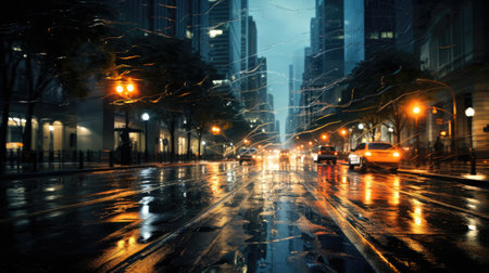 the rain on the street at nightの素材