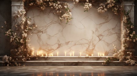 a wedding altar with candles and flowersle backgroundの素材