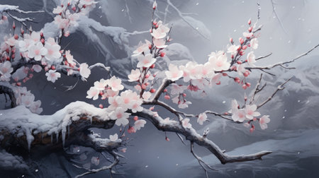 Watercolor Beautiful sakura blossom in winter season.の素材