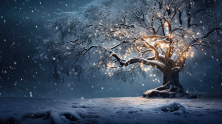 Fairytale winter landscape with snow covered trees.の素材