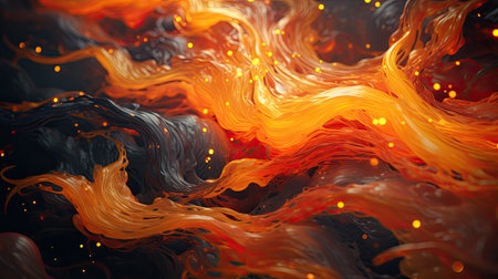 Abstract orange paint splashing on black background.の素材