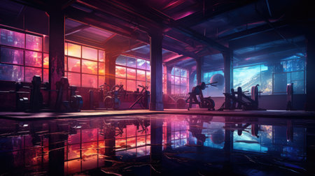 Futuristic interior with neon lights.の素材