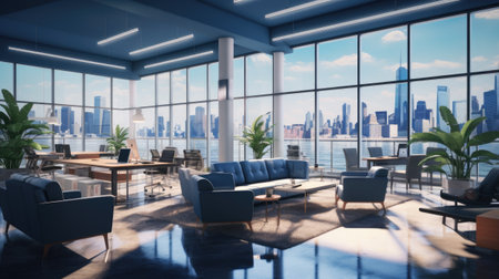 Interior of modern office with panoramic city view.の素材