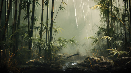 Bamboo forest in the morning mist, Bamboo forest background.の素材