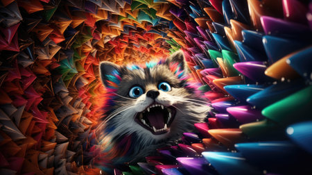 Funny cat with colorful abstract background.の素材