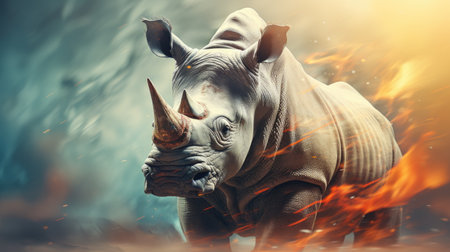 White rhinoceros in the fire.の素材