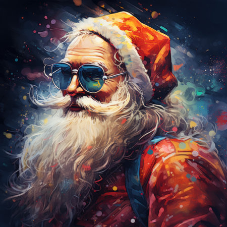 Portrait of Santa Claus with long beard and sunglasses.の素材