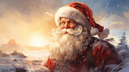 Santa Claus in the snowy mountains. Christmas and New Year concept.の素材