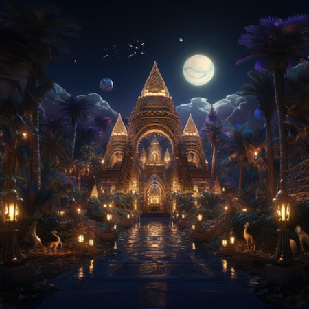 Buddhist temple in the night.の素材