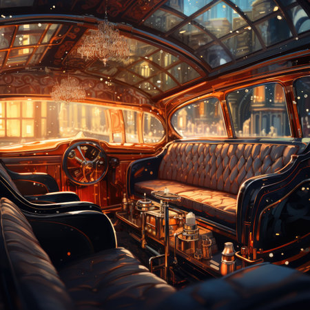 Interior of a vintage car. Vintage car.の素材