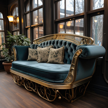 Luxury sofa with pillows in the interior of a restaurantの素材
