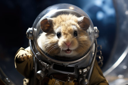 Hamster in the helmet of an astronaut on a dark background.の素材