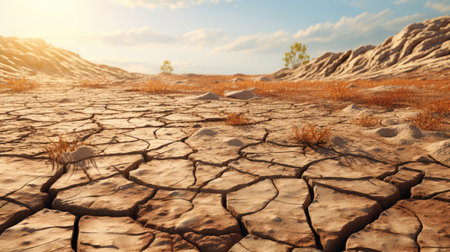 Dry cracked earth background. Global warming concept.の素材