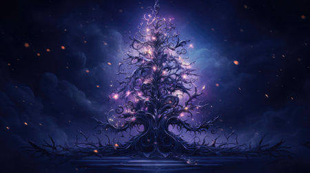 Fantasy winter landscape with a frozen tree.の素材