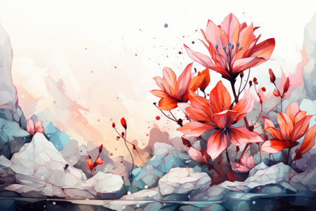 Watercolor Abstract floral background with flowers.の素材
