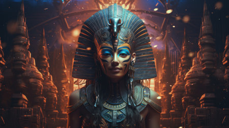 a female warrior with a mask in a fantasy worldの素材