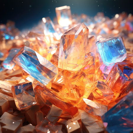 crystal blocks in blue and orange color, abstract backgroundの素材