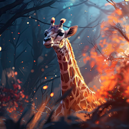 Beautiful giraffe in the forest at sunsetの素材